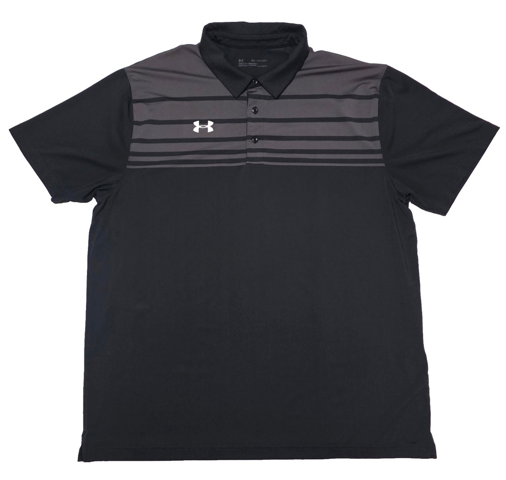 Under Armour Men's Short Sleeve Golf Polo Shirt Black Gray Striped Size 2XL XXL